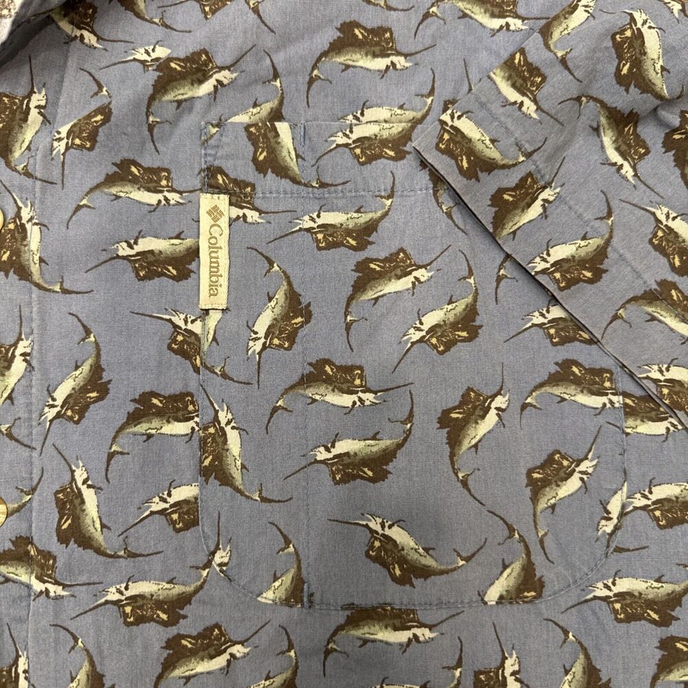 Vtg Columbia Button Up Shirt Mens XXL Sailfish Print Cotton‎ Outdoors Fishing - Picture 4 of 5